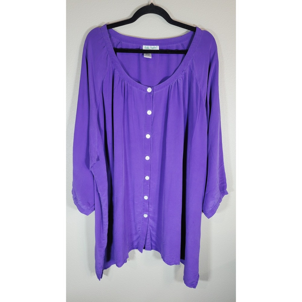 Ulla Popken Women's Silk A-Line‎ Blouse Purple Button Front Size 32/34